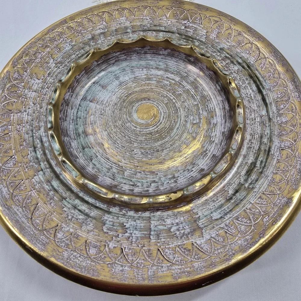 Stangl Pottery 22KT Gold Mid Century Console Dish 3972 Aqua Turquoise brushed
